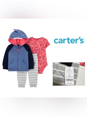 🆕CARTER’S - 9M - NWT - INFANT BOYS 3PC NAUTICAL SHARK ZIP UP HOODIE SET